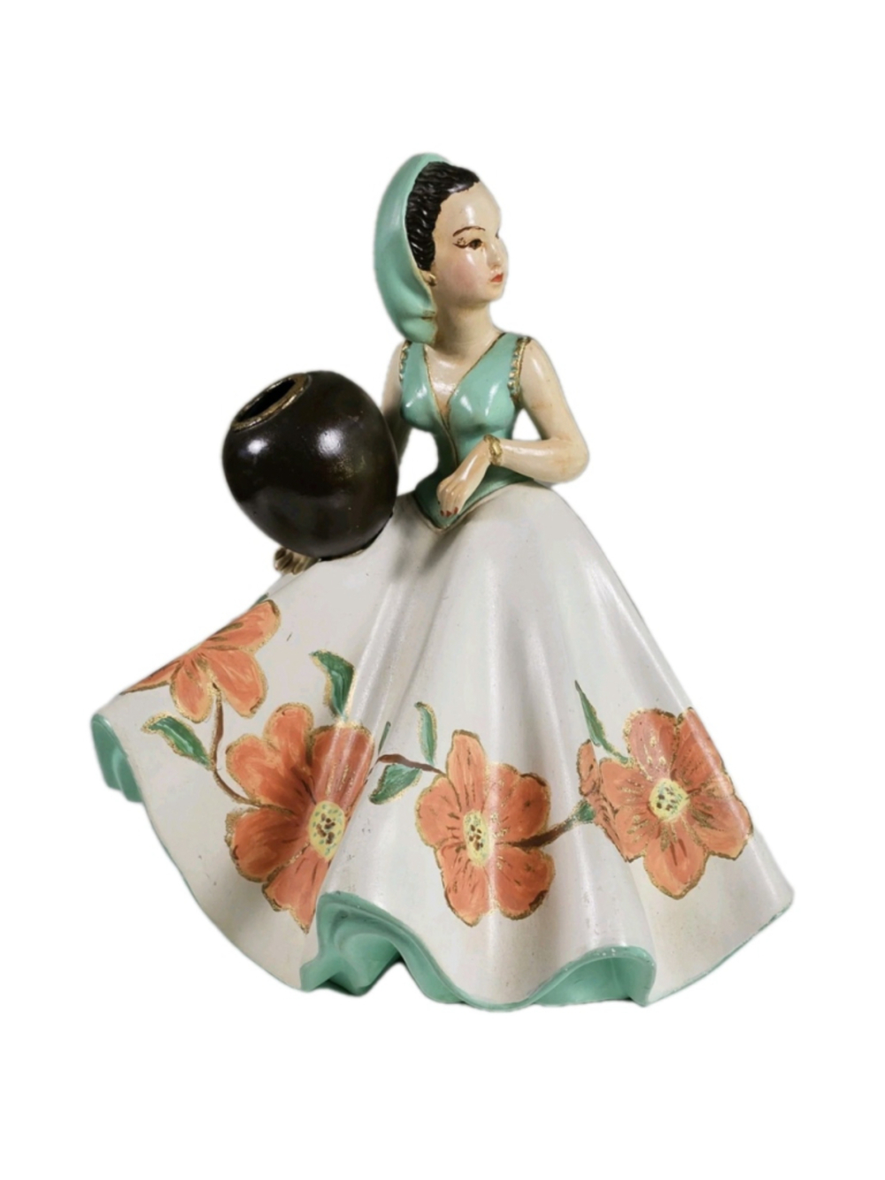 Rare Art Deco Chalkware Woman Figurine MCM Carrying Water Pot Huge 12"
